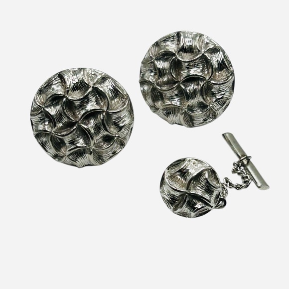 Vintage SWANK Textured Basket Weave Cuff Links Tie Tack